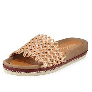 Rodo woven leather raffia slide sandals tan gold shimmer size 41